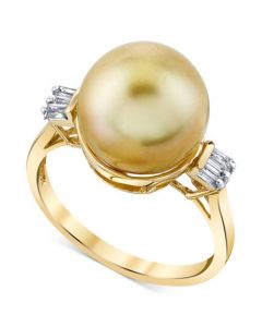 Cultured Golden South Sea Pearl (11mm) & Diamond (1/5 ct. t.w.) Ring in 14k Gold