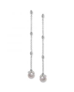 Cultured Freshwater Pearl (6mm) & Diamond (1/10 ct. t.w.) Linear Drop Earrings in Sterling Silver