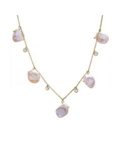 Cultured Freshwater Baroque Pearl (8-9mm) & Cubic Zirconia Dangle Statement Necklace in 14k Gold-Plated Sterling Silver, 16" + 1" extender