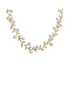 Cultured Freshwater Pearl (5mm) & Diamond (1/2 ct. t.w.) Vine 16" Collar Necklace in 14k Gold-Plated Sterling Silver