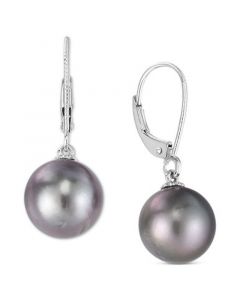 Cultured Tahitian Pearl (10mm) Leverback Drop Earrings in 14k White Gold