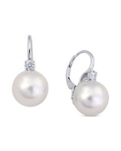 Cultured Freshwater Pearl (11 mm) & Diamond (1/6 ct. t.w. ) Lever Back Earrings in 14k White Gold