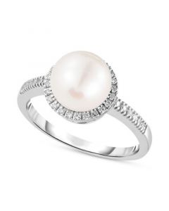 Cultured Freshwater Pearl (8mm) & Diamond (1/8 ct. t.w.) Halo Ring in 14k White Gold