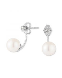 Cultured Freshwater Pearl (7mm) & Diamond (1/10 ct. t.w.) Front & Back Earrings in 14k White Gold