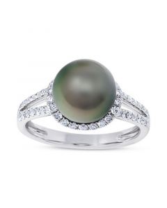 Tahitian Pearl (9mm) & Diamond (1/2 ct. t.w.) Halo Ring in 14k White Gold