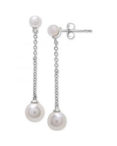 Cultured Freshwater Pearl (3 & 5mm) Chain Linear Drop Earrings in Sterling Silver