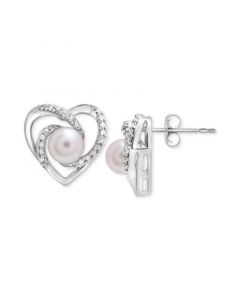 Cultured Freshwater Pearl (5mm) & Diamond Accent Heart Stud Earrings in Sterling Silver