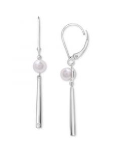 Cultured Freshwater Pearl (5mm) & Diamond Accent Drop Earrings in Sterling Silver