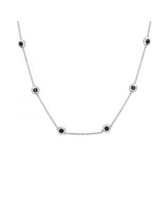 Onyx Bezel Station Necklace in Sterling Silver, 16" + 1" extender