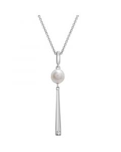 Cultured Freshwater Pearl (6mm) & Diamond Accent Drop 18" Pendant Necklace in Sterling Silver