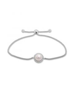 Cultured Freshwater Pearl (7mm) & Diamond (1/20 ct. tw.) Bolo Bracelet in Sterling Silver