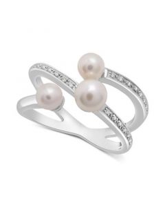 Cultured Freshwater Pearl (4 & 5mm) & Diamond (1/20 ct. tw.) Statement Ring in Sterling Silver