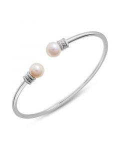 Cultured Freshwater Pearl (7mm) Flex Bangle Bracelet in Sterling Silver