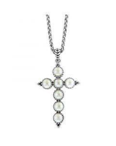 EFFY® Cultured Freshwater Pearl (4mm) Cross 18" Pendant Necklace in Sterling Silver