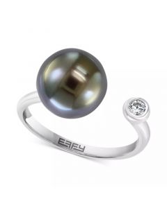 Cultured Freshwater Pearl Ring (8-1/2mm) & White Topaz (1/10 ct. t.w.) Ring in Sterling Silver (Also in Tahitian Pearl)