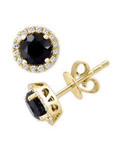 EFFY® Onyx & Diamond (1/8 ct. t.w.) Halo Stud Earrings in 14k Gold