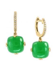 EFFY® Dyed Green Jade & Diamond (1/6 ct. t.w.) Hoop Drop Earrings in 14k Gold