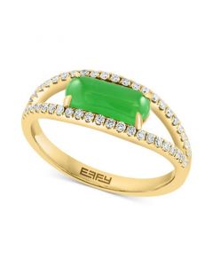 EFFY® Dyed Green Jade & Diamond (1/4 ct. t.w.) Openwork Ring in 14k Gold