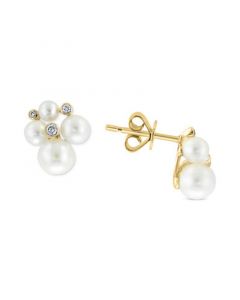 EFFY® Cultured Freshwater Pearl (3-5mm) & Diamond (1/10 ct. t.w.) Cluster Stud Earrings in 14k Gold