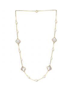 EFFY® Mother-of-Pearl & Freshwater Pearl (4-1/2mm) 18" Necklace in 14k Gold