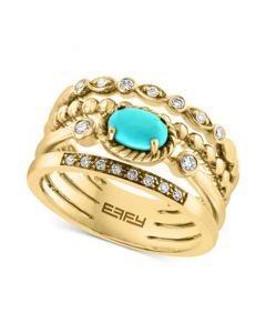 EFFY® Turquoise & Diamond (1/6 ct. t.w.) Multirow Ring in 14k Gold