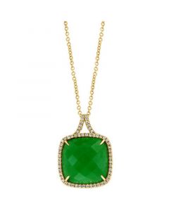 EFFY® Dyed Green Jade & Diamond (1/4 ct. t.w.) 18" Pendant Necklace in 14k Gold