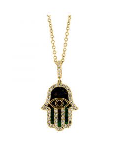 EFFY® Azurite & Diamond (1/6 ct. t.w.) Hamsa Pendant 18" Pendant Necklace in 14k Gold