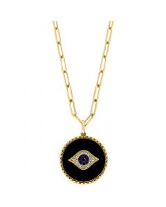 EFFY® Onyx, Sapphire (1/20 ct. t.w.) & Diamond (1/10 ct. t.w.) Evil Eye 18" Pendant Necklace in 14k Gold