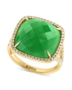 EFFY® Dyed Green Jade & Diamond (1/3 ct. t.w.) Halo Statement Ring in 14k Gold