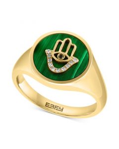 EFFY® Malachite & Diamond (1/20 ct. t.w.) Hamsa Hand Ring in 14k Gold