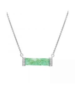 Dyed Green Jade & Diamond (1/20 ct. t.w.) 17" Bar Necklace in Sterling Silver (Also in Onyx, Lapis Lazuli, & Rose Quartz)