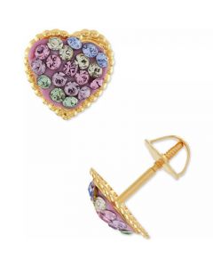 Children's Crystal Heart Stud Earrings in 14k Gold