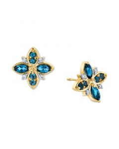 Blue Topaz (5/8 ct. t.w.) & Diamond (1/20 ct. t.w.) Flower Stud Earrings in 14k Gold