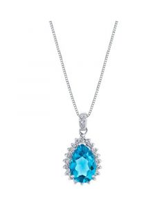 Blue Topaz (3-5/8 ct. t.w.) & Diamond (1/5 ct. t.w.) 18" Teardrop Pendant Necklace in Sterling Silver