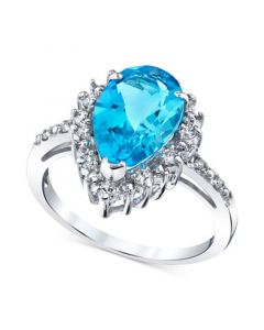 Blue Topaz (3-5/8 ct. t.w.) & Diamond (1/4 ct. t.w.) Halo Ring in Sterling Silver