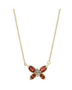 Rhodolite Garnet (3/4 ct. t.w.) & Diamond (1/20 ct. t.w.) Butterfly 18" Pendant Necklace in 14k Gold