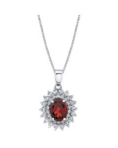 Rhodolite Garnet (2-1/10 ct. t.w.) & White Topaz (1-1/4 ct. t.w.) Halo 18" Pendant Necklace in Sterling Silver