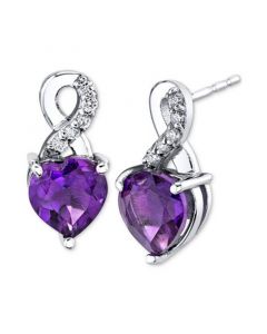 Amethyst (1-3/8 ct. t.w.) & Diamond (1/20 ct. t.w.) Heart Stud Earrings in 10k White Gold