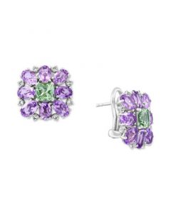 EFFY® Pink Amethyst (6-3/8 ct. t.w.) & Green Quartz (3-1/20 ct. t.w.) Flower Stud Earrings in Sterling Silver