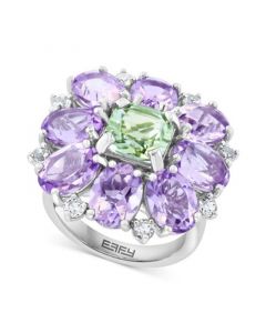 EFFY® Pink Amethyst (10-1/10 ct. t.w.) & Green Quartz (2-3/4 ct. t.w.) Flower Statement Ring Sterling Silver