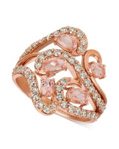 Peach Morganite (5/8 ct. t.w.) & Nude Diamond (7/8 ct. t.w.) Swirl Statement Ring in 14k Rose Gold