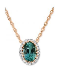 Emerald (3/8 ct. t.w.) & Diamond (1/20 ct. t.w.) Pendant Necklace in 14k Rose Gold, 16" + 2" extender