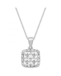 Diamond Princess Cluster Halo 20" Pendant Necklace (1 ct. t.w.) in 14k White Gold