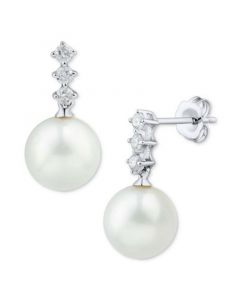 Cultured Freshwater Pearl (8mm) & Diamond (1/5 ct. t.w.) Drop Earrings in 14k White Gold