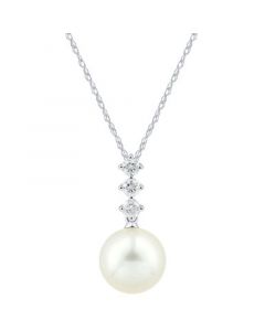 Cultured Freshwater Pearl (9mm) & Diamond (1/5 ct.t,w.) 18" Pendant Necklace in 14k White Gold