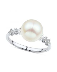 Cultured Freshwater Pearl (9mm) & Diamond (1/6 ct. t.w.) Ring in 14k White Gold