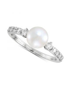 Cultured Freshwater Pearl (7mm) & Diamond (1/3 ct. t.w.) Ring in 14k White Gold