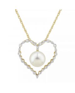 Cultured Freshwater Pearl & Diamond (3/8 ct. t.w.) Heart 18" Pendant Necklace in 14k Gold