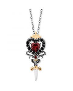 Rhodolite Garnet (5/8 ct. t.w.) & Black Diamond (1/4 ct. t.w.) Evil Queen Heart Dagger Pendant Necklace in Sterling Silver & 14k Gold, 16" + 2" extender