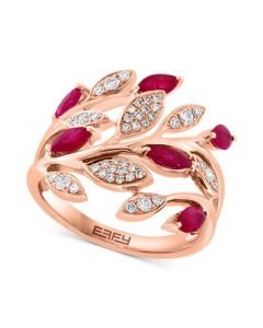 EFFY® Ruby (7/8 ct. t.w.) & Diamond (1/4 ct. t.w.) Vine Ring in 14k Rose Gold